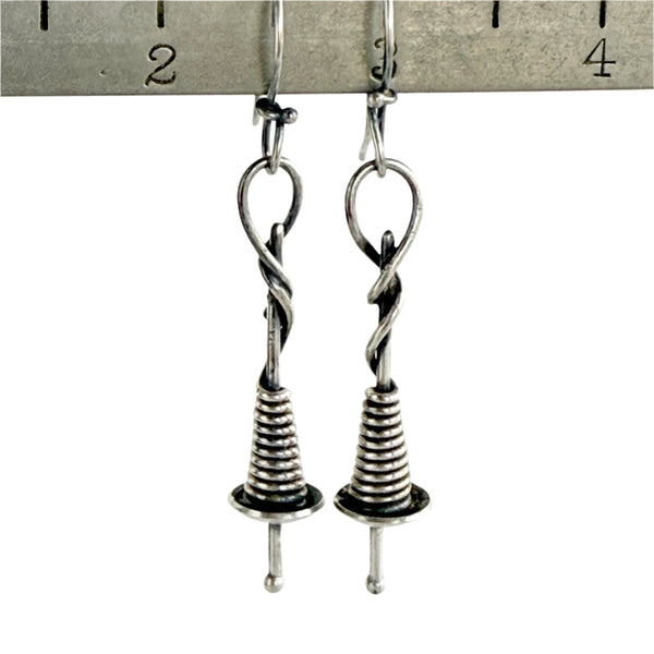 Bottom Whorl - Drop Spindle Earrings - Sterling
