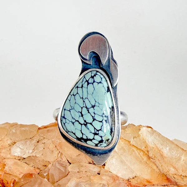 Arts and Crafts Era Inspired - Sterling Tree Frog Variscite Ring - Size 8