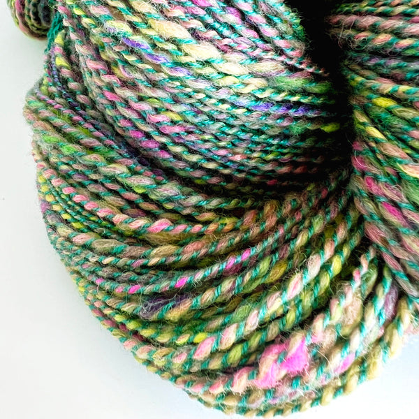 Hand Dyed and Hand Spun 2 Ply Green and Tan Yarn - BFL