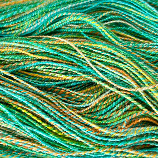 Thermal Lassen - Hand Dyed and Handspun - Blue Faced Leicester and Tussah Silk Blend - 2 ply Yarn - 262 yards