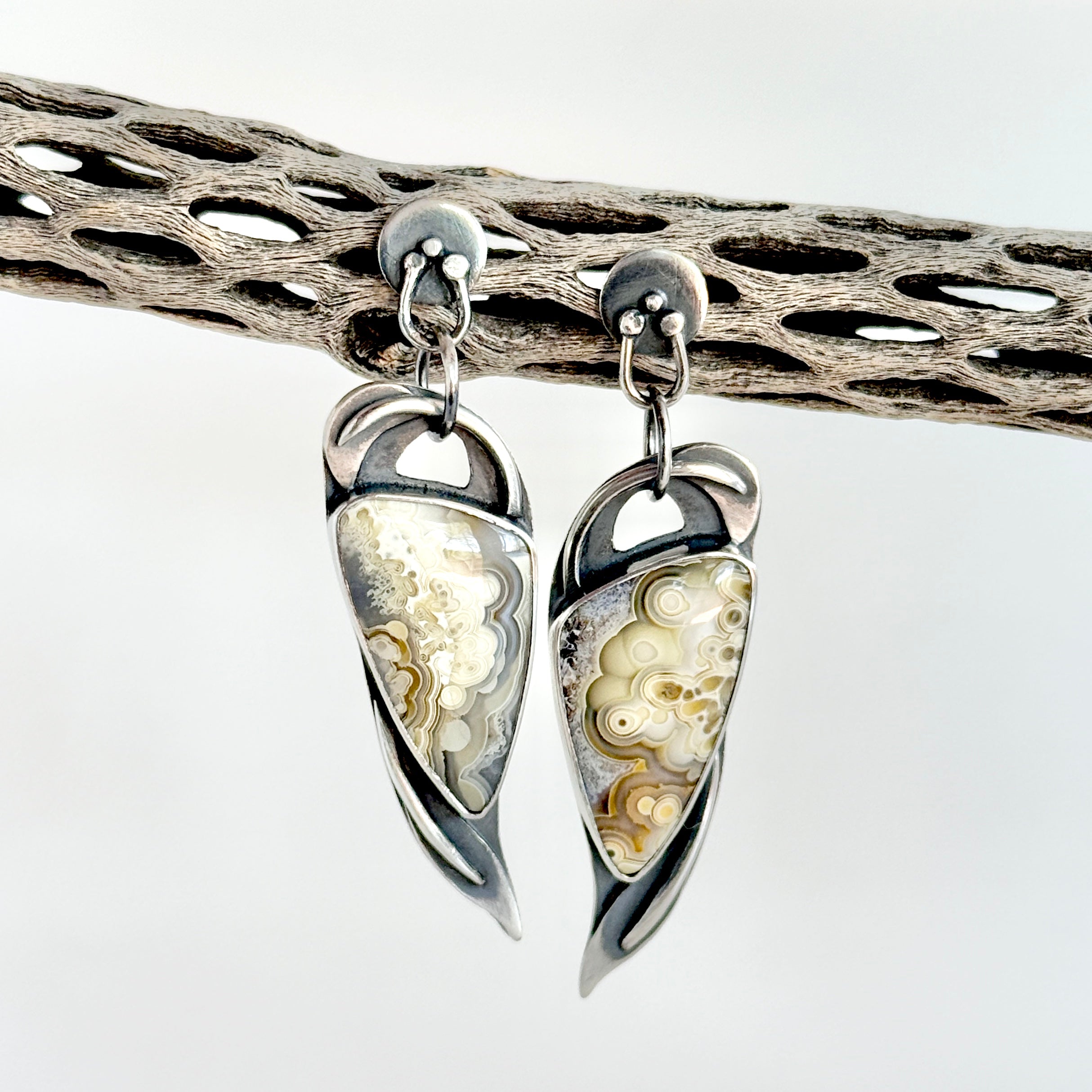 Reserved Listing - Art Nouveau Inspired - Sterling - Crazy Lace Agate - Earrings