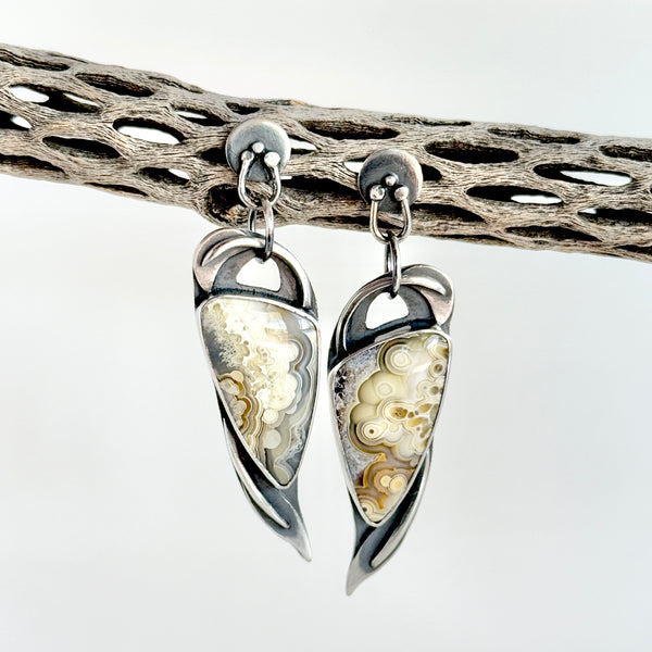 Reserved Listing - Art Nouveau Inspired - Sterling - Crazy Lace Agate - Earrings