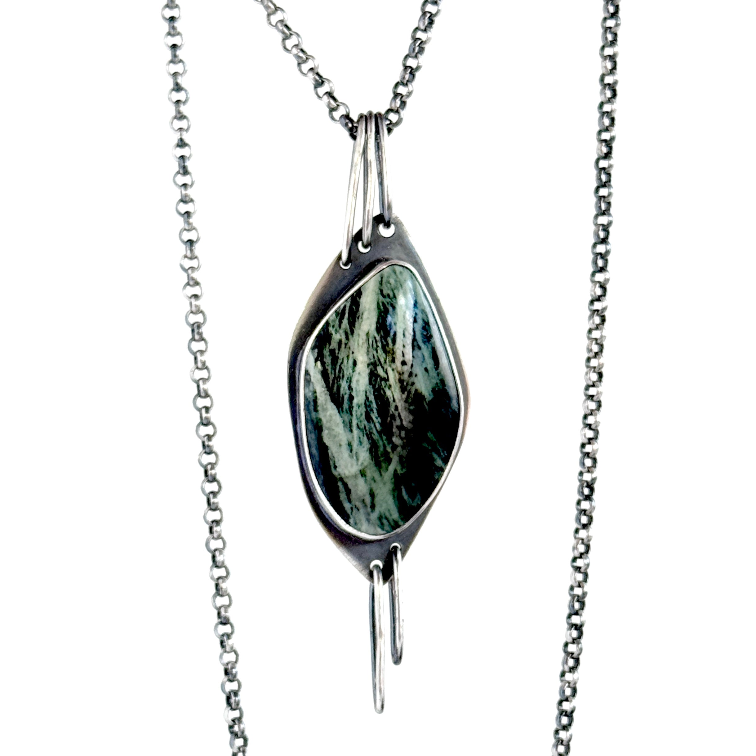 Specimen Beach Stone - Jasper - Cabochon Pendant - Sterling - Necklace