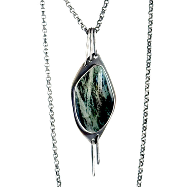 Specimen Beach Stone - Jasper - Cabochon Pendant - Sterling - Necklace