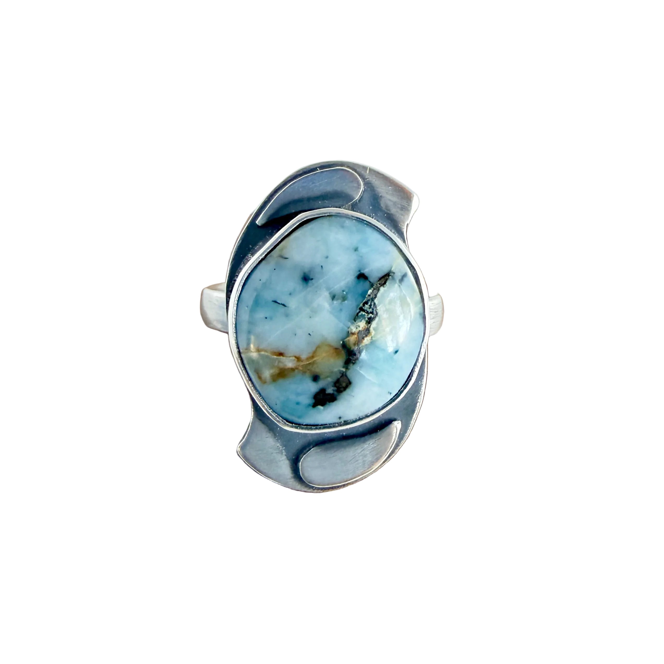 Specimen Sterling Ring - Beach Stone Blue Agate - Size 8