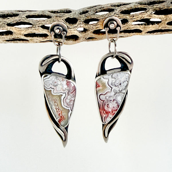 Reserved Listing - Art Nouveau Inspired - Sterling - Crazy Lace Agate - Earrings