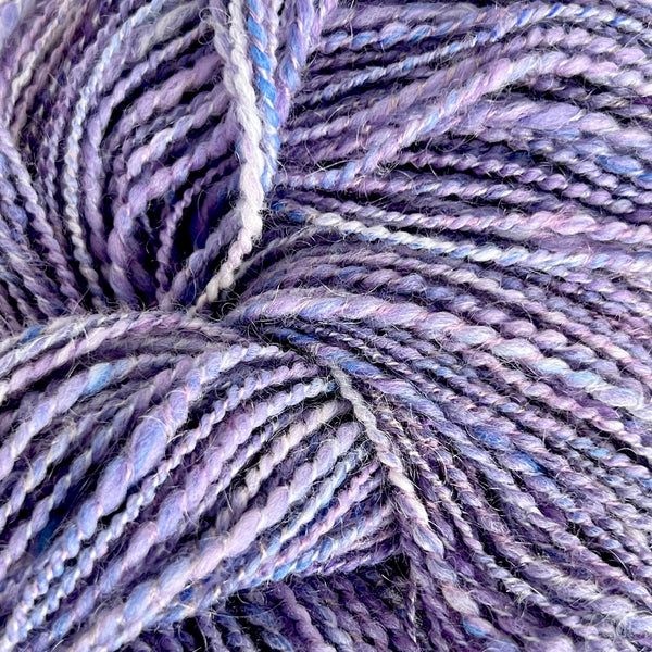 Lilacs - Blended Batt - Merino - Kid Mohair Locks Blend- Handspun - 2ply Yarn - 198 yards