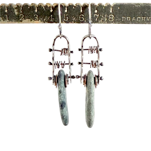 Abacus Geometric Hoop Earrings - Sterling Silver - Copper - Beach Stones
