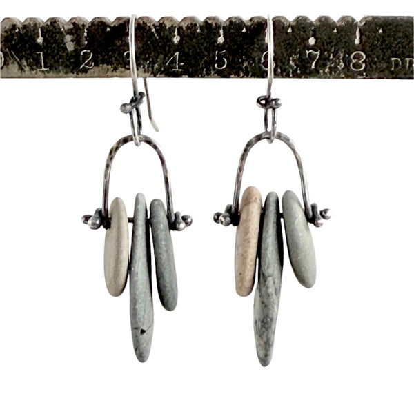 Trapeze Hoop Sterling Silver - Beach Stone Earrings