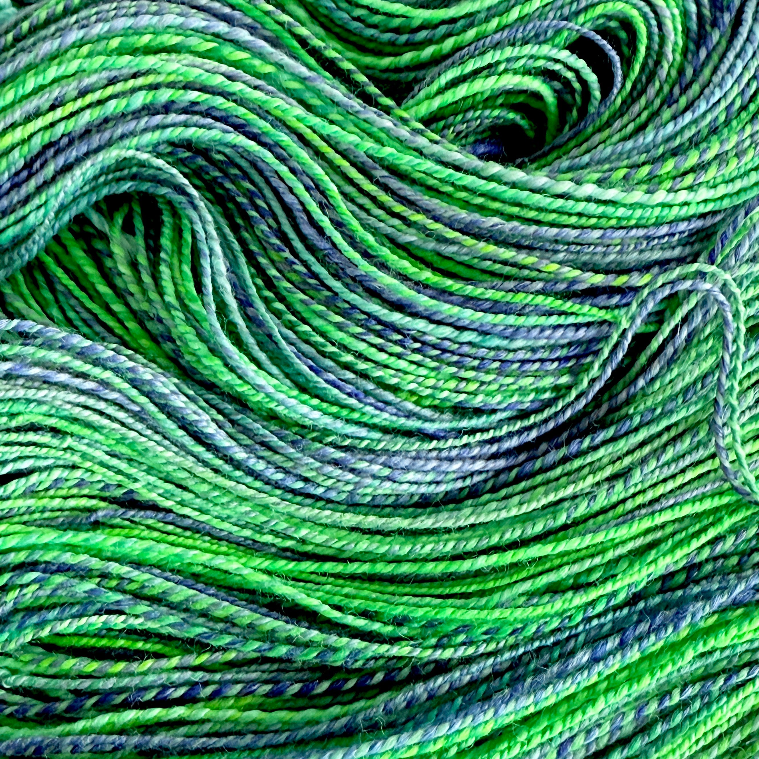 Atlantisite - Hand Dyed and Handspun - Merino Bamboo Nylon Blend - 2 ply Yarn - 262 yards