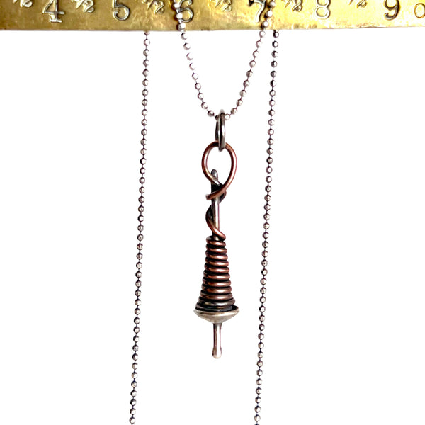 Bottom Whorl - Drop Spindle Pendant and Necklace - Sterling and Copper