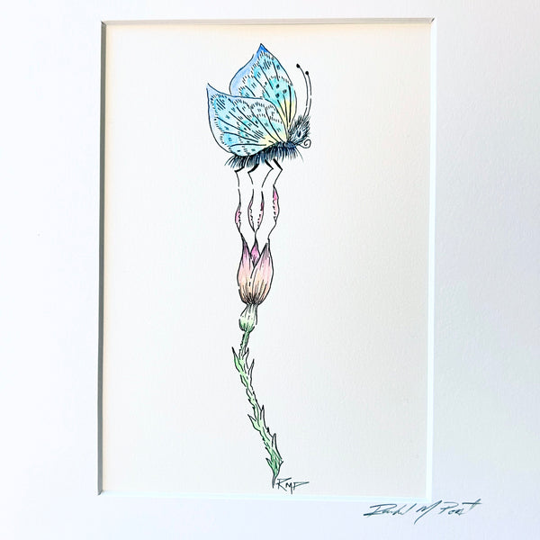 Natural History - Botanical - Butterfly - Original Ink Pen and Waterco ...