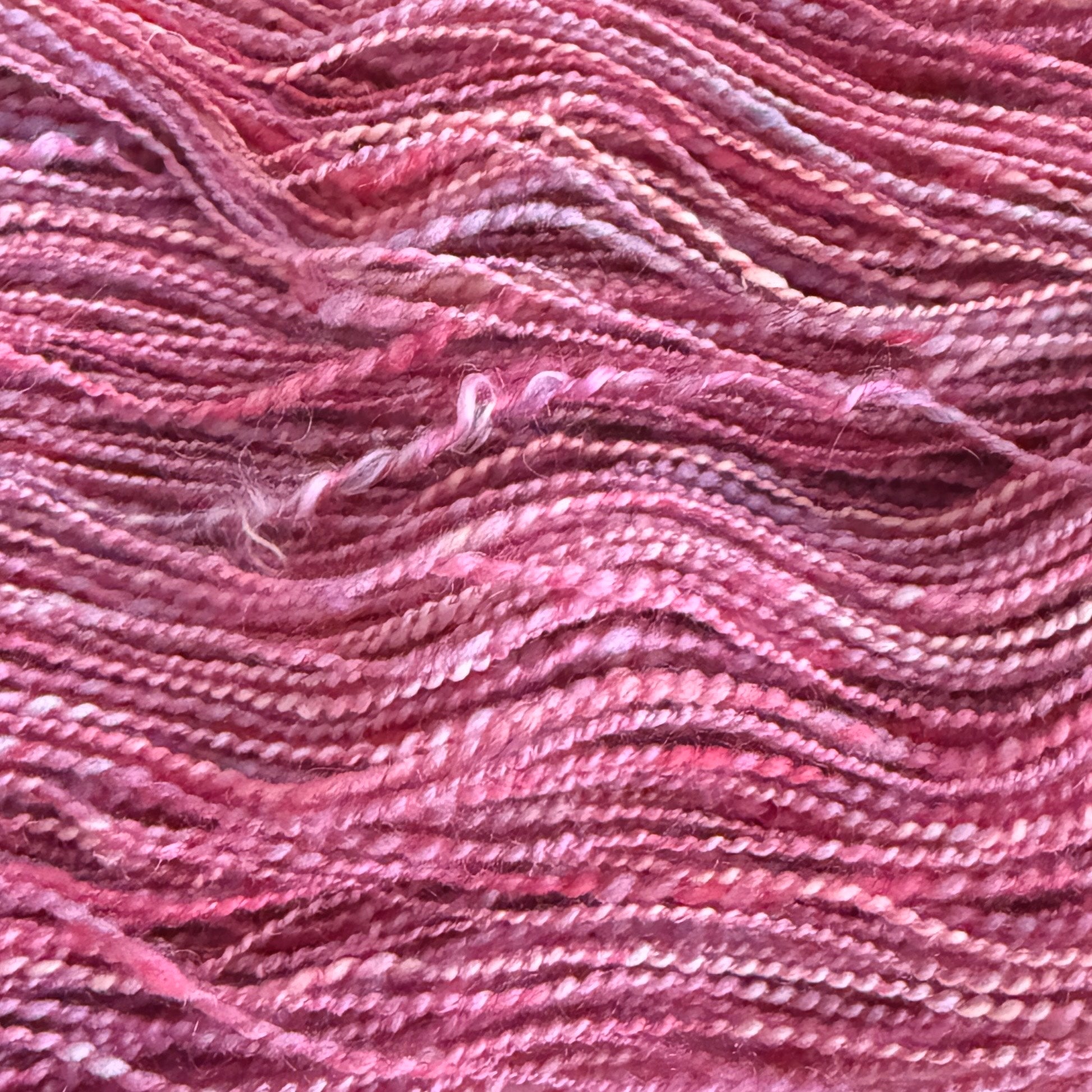 Raspberry Sherbet -Blended Batt - Shaniko Wool - Silk, Kid Mohair Locks Blend- Handspun - 2ply Yarn - 196 yards