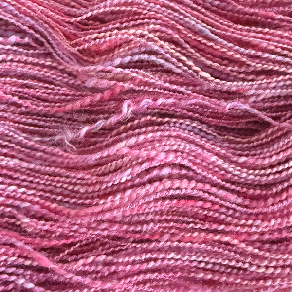 Raspberry Sherbet -Blended Batt - Shaniko Wool - Silk, Kid Mohair Locks Blend- Handspun - 2ply Yarn - 196 yards