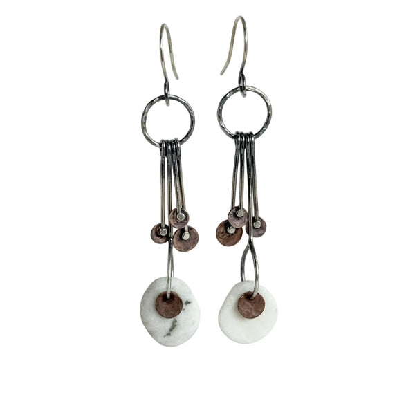 Copper Flakes - Sterling Silver Hoop - Beach Stone Earrings