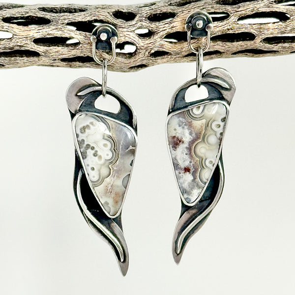 Reserved Listing - Art Nouveau Inspired - Sterling - Crazy Lace Agate - Earrings
