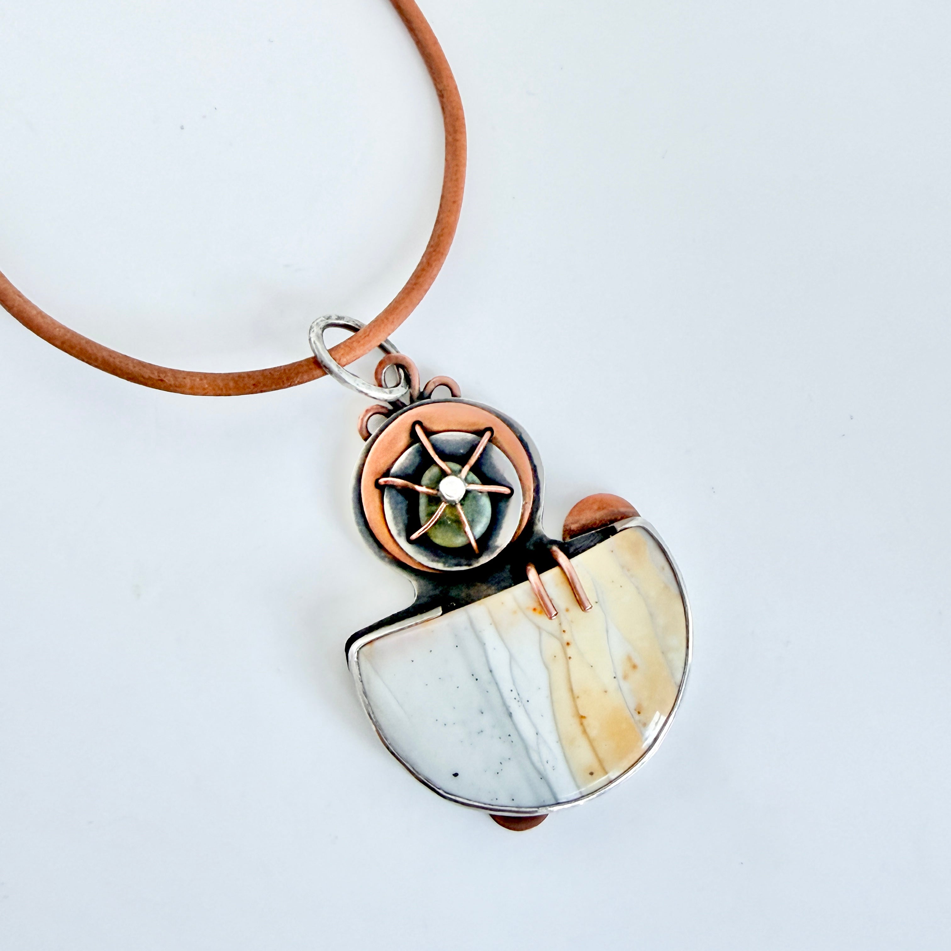 Willow Creek Jasper - Sea Glass - Sterling and Copper Pendant, Leather Necklace
