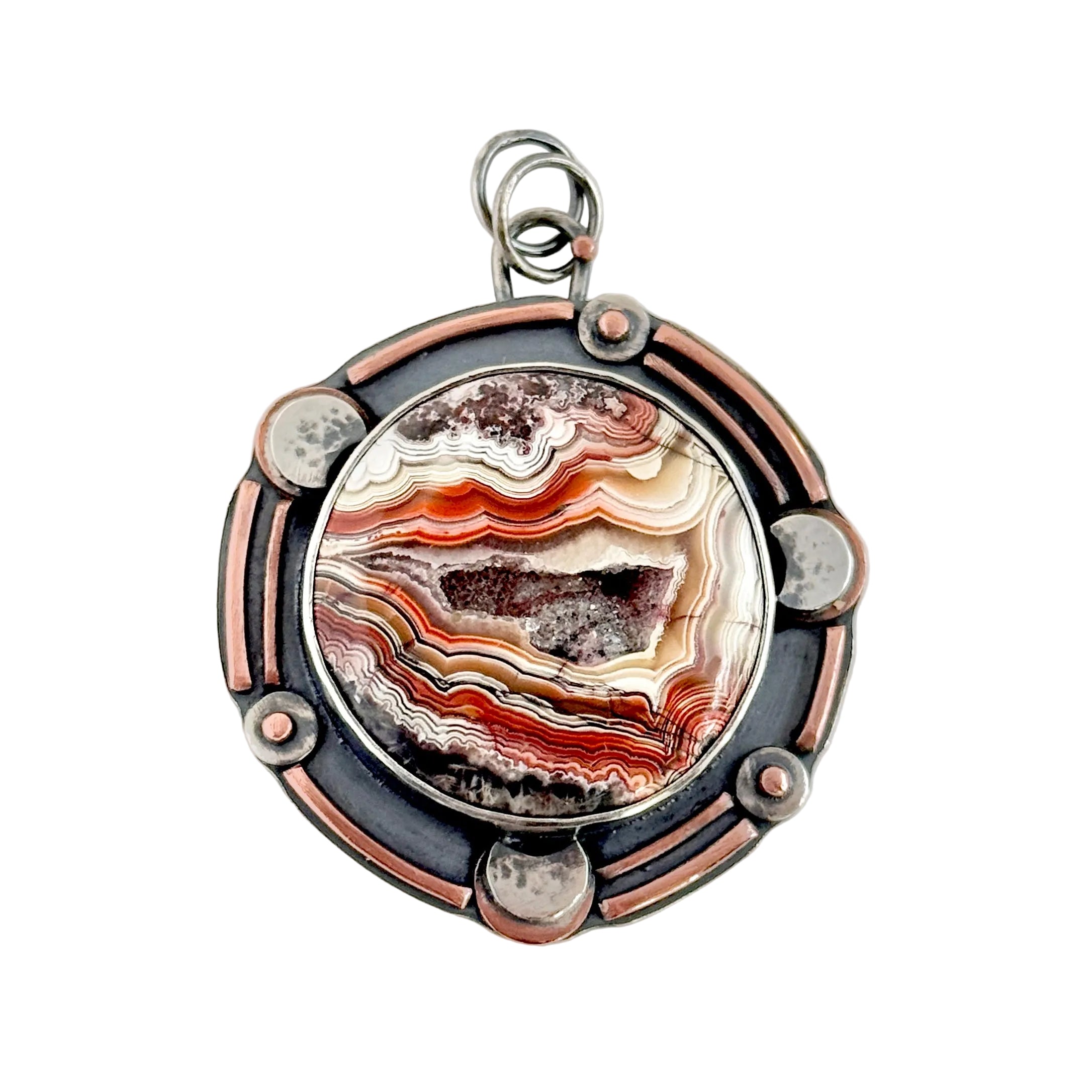 Planetary Series VIII - #3 - Crazy Lace Agate Druzy - Sterling and Copper - Cosmic - Pendant