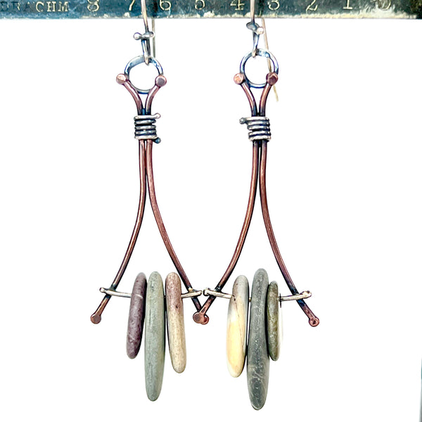 Trapeze Knotted Dangles - Sterling Silver and Copper Earrings