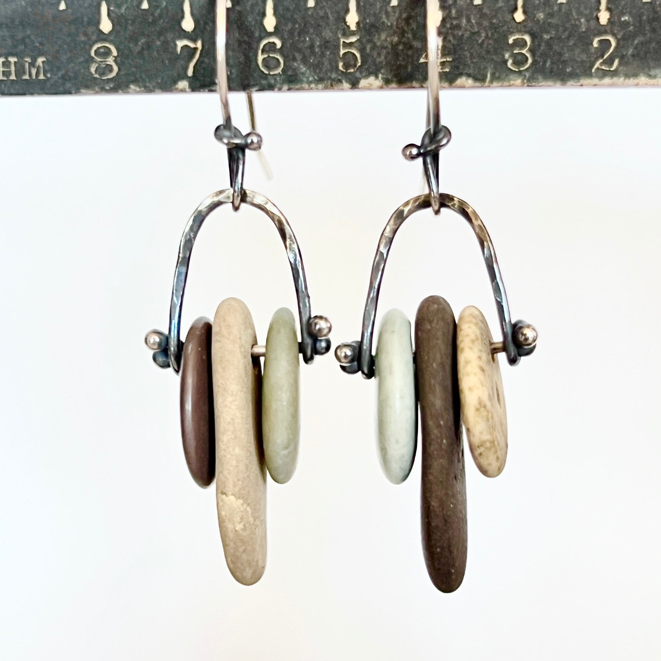 Trapeze Hoop Sterling Silver - Beach Stone Earrings