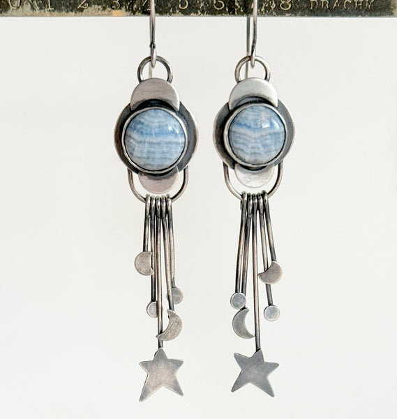 Planetary Series VIII - #7 - Lapis Lace - Sterling - Moon and Star - Earrings