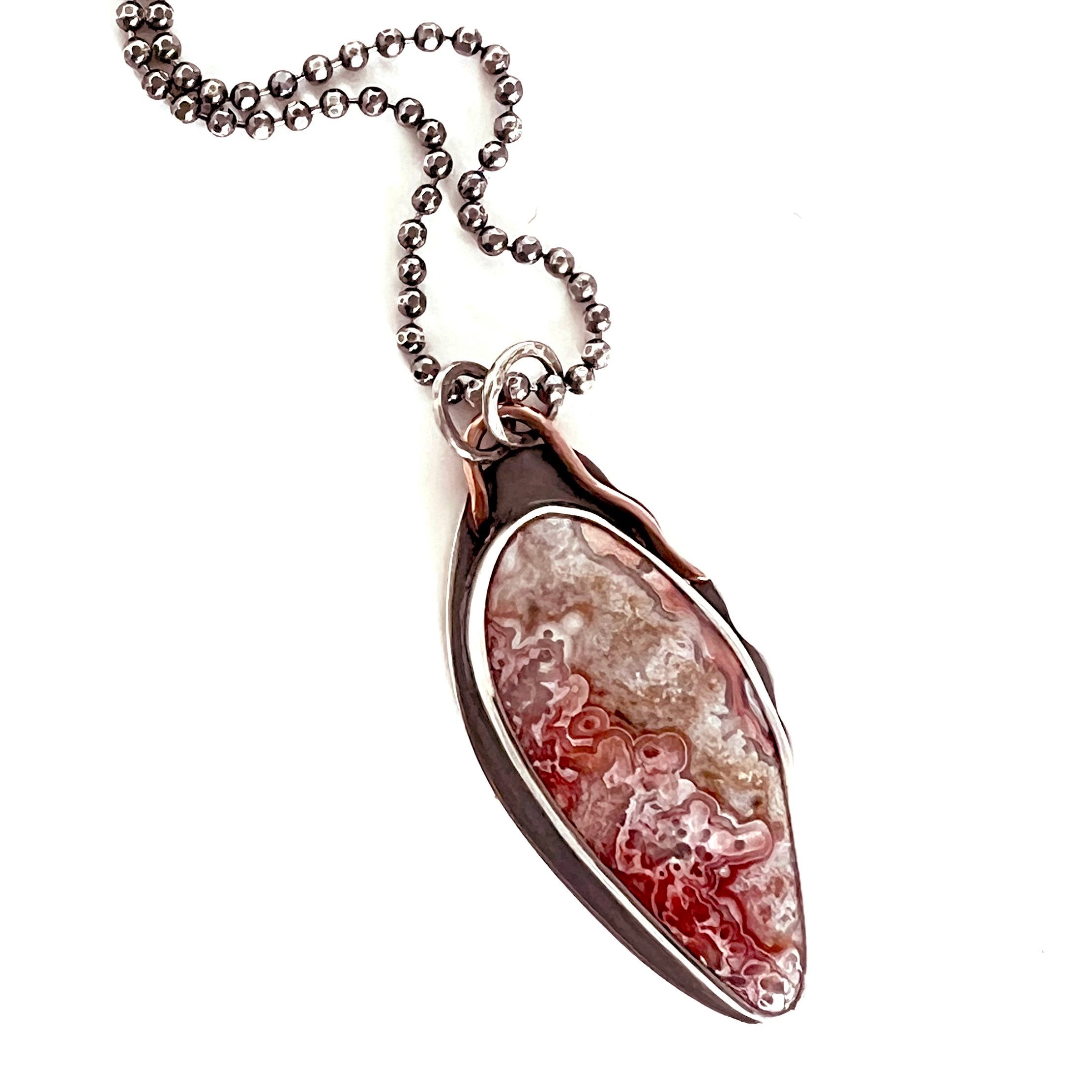 Crazy Lace Agate - Sterling Silver and Copper - Specimen Pendant and Necklace Chain